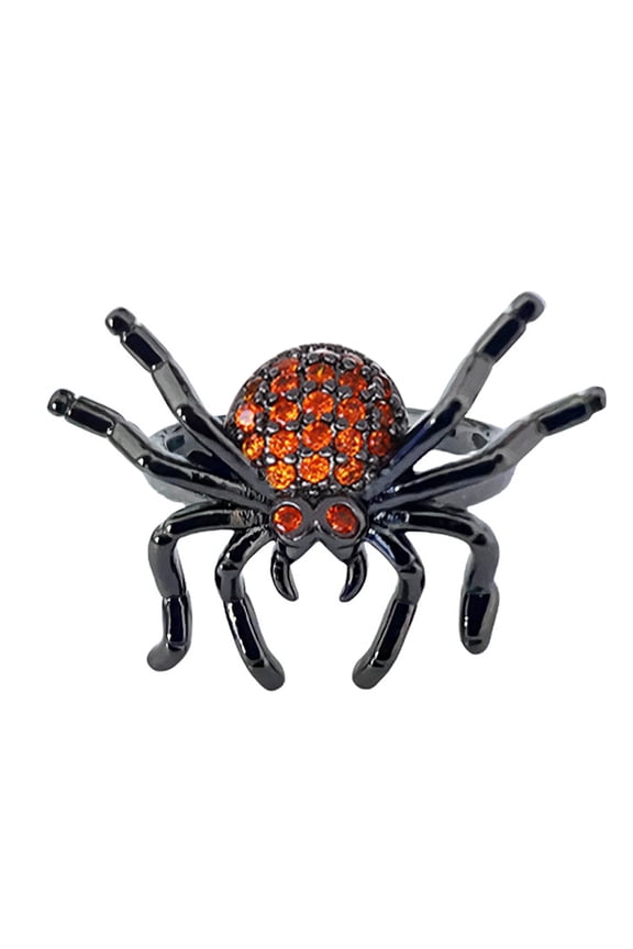 Unique Punk Style Spider Ring Rhinestone Inlaid Spider Ring Adjustable Open Ring for Women and Men Cosplay Party Finger Ring