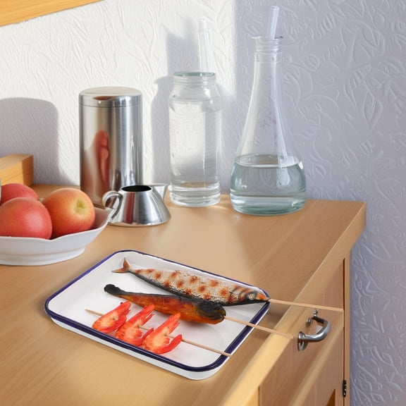 GAXIRE Vintage White Enamel Baking Pan Rectangular Carbon Steel Tray for Oven Cooking and Roasting