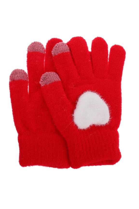 Warm Red Plush Gloves for Winter with and Thick Inner Lining, Full Finger Design