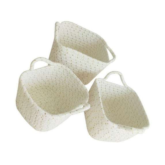 GAXIRE White Cotton Rope Storage Basket Set with Handles, Woven Desktop Organizer for Makeup and Small Items, 1 Set