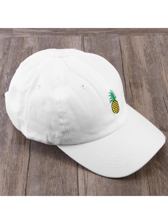 White Pineapple Embroidered Low Profile Baseball Hat Adjustable Buckle