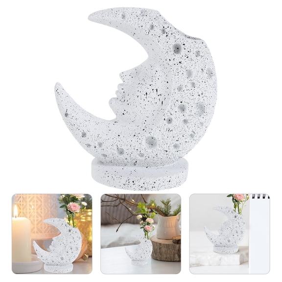 GAXIRE White Resin Moon Shape Flower Planter for Home Entryway and Living Room Accessories