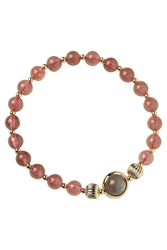 Natural Strawberry Crystal Elastic Bracelet, Handmade Women's Crystal Bracelet, Suitable for Meditation, Yoga, and Positive Energy