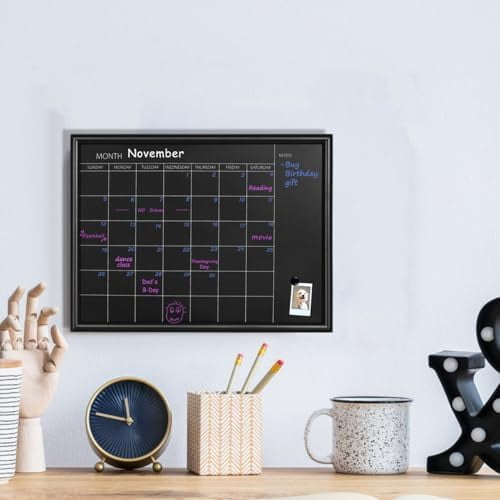 GAY Calendar Chalkboard,Small Magnetic Surface Black Wood Frame Chalk Board for Planning,10.6 x 14.6 inches,School Timetable Memo, Hanging Board for Office, School and Home(YLHB-BK-2737)