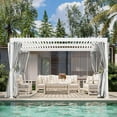 thumbnail image 1 of GAZEBETER 10' x 10' Louvered Pergola, Outdoor Aluminium Pergola with Adjustable Roof, Curtains and Netting, Hardtop Gazebo for Patio, Deck, Garden, Yard, Beach, White, 1 of 6