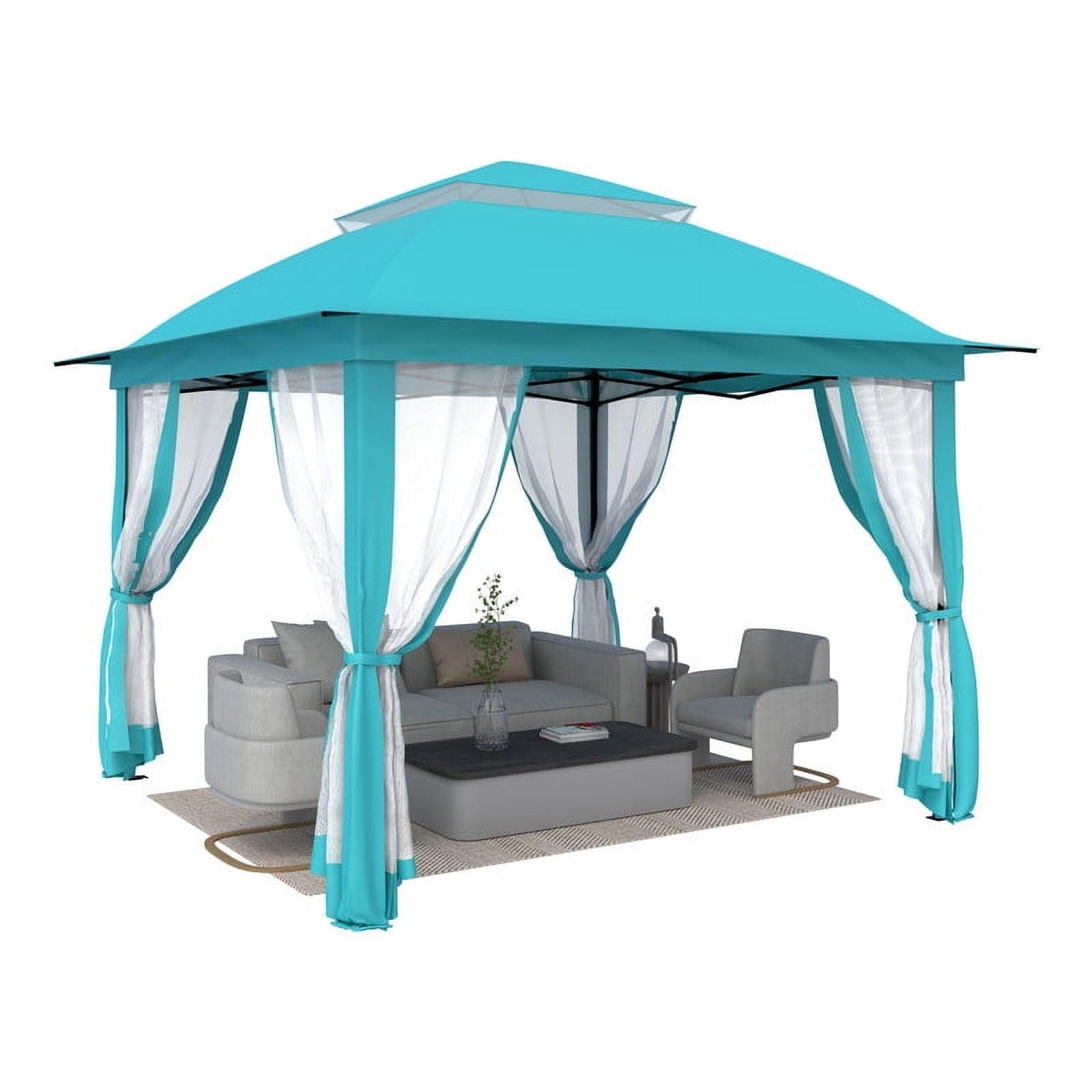 GAZEBETER 11' x 11' Pop up Gazebo with 4 Sidewalls Mosquito Netting-Waterproof and UV Resistant for Patios,Weddings,Blue