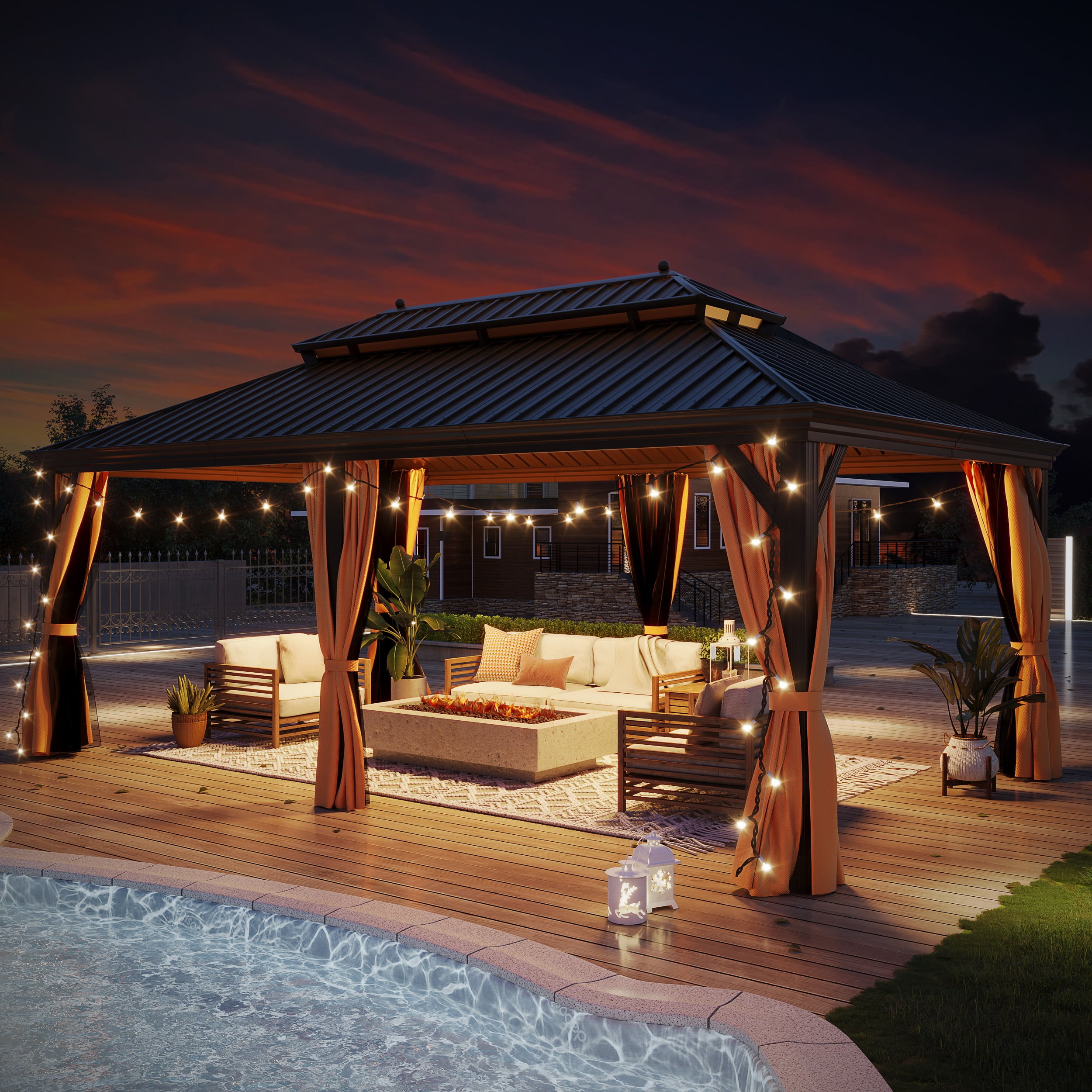 GAZEBETER 12 ft x 20 ft Hardtop Gazebo, Galvanized Steel Double Roof