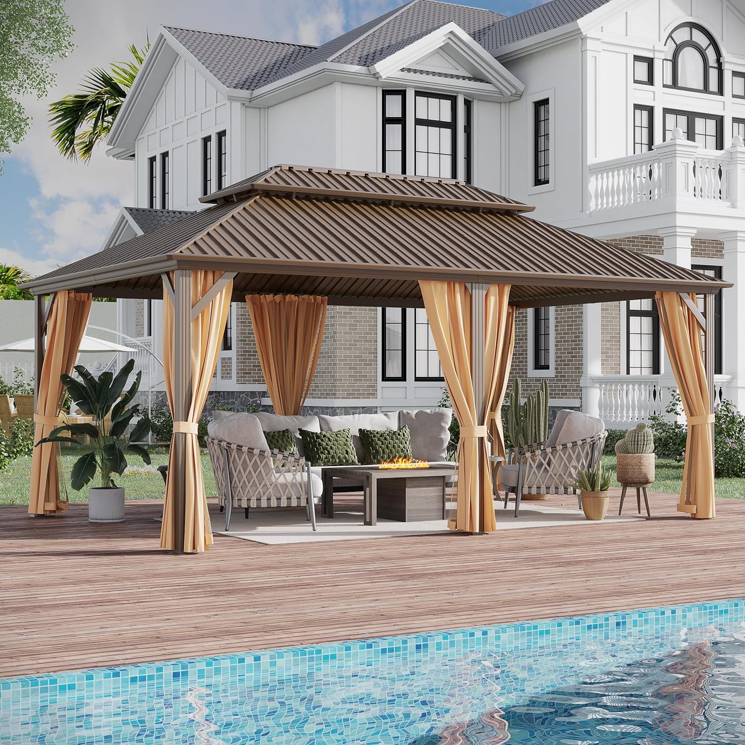 GAZEBETER 12x18 ft Hardtop Gazebo Outdoor Aluminum Patio Gazebo Double
