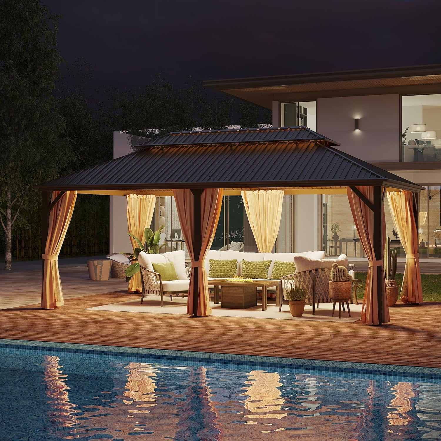 GAZEBETER 12x20 ft Hardtop Gazebo Outdoor Aluminum Patio Gazebo Double