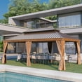 thumbnail image 1 of GAZEBETER 12x20ft Double Roof Hardtop Gazebo, Aluminum/Steel Frame with Privacy Curtains, Brown, 1 of 8