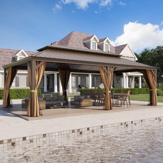 GAZEBETER 14' x 24' Hardtop Gazebo, Aluminum Frame, Galvanized Steel Double Roof, UV Resistant