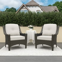 GAZEBETER 2-Pack Patio Chairs,PE Rattan Chairs with Thick Cushions,All-Weather Waterproof Outdoor Furniture Single Chairs for Porch,Poolside or Backyard (Beige)
