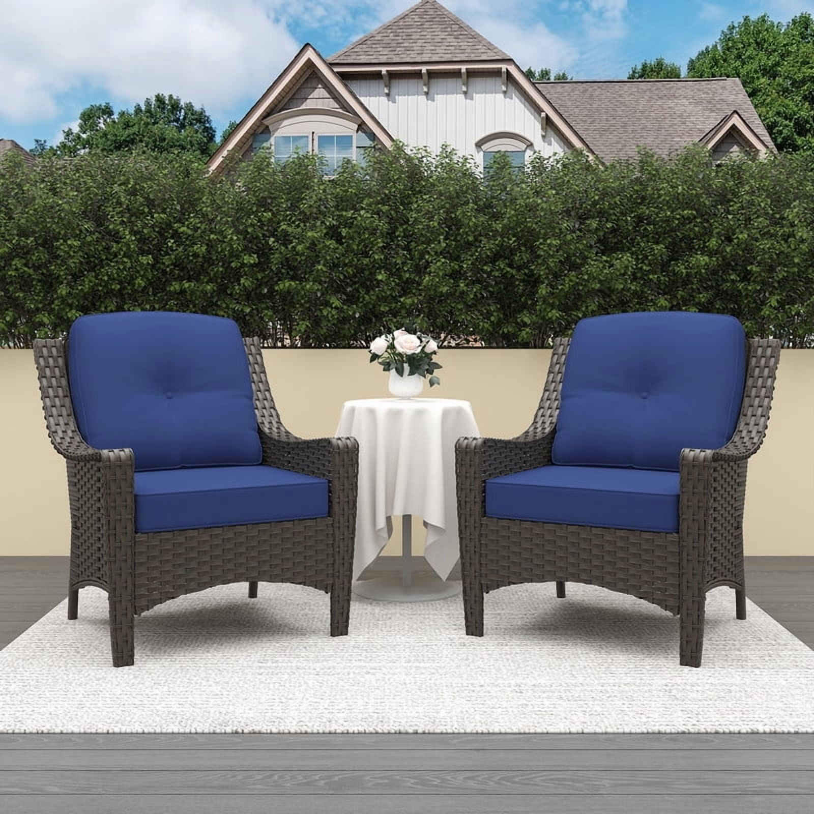 GAZEBETER 2-Pack Patio Chairs,PE Rattan Chairs with Thick Cushions,All-Weather Waterproof Outdoor Furniture Single Chairs for Porch,Poolside or Backyard (Blue)