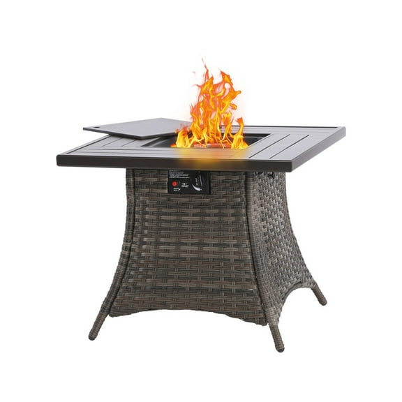 GAZEBETER 2 in 1 31.7" Square Gas Fire Pit Table,50000 BTU Propane Fire Pit with Lid and Tabletop,for Outdoor, Patio, Garden, Party and Camping