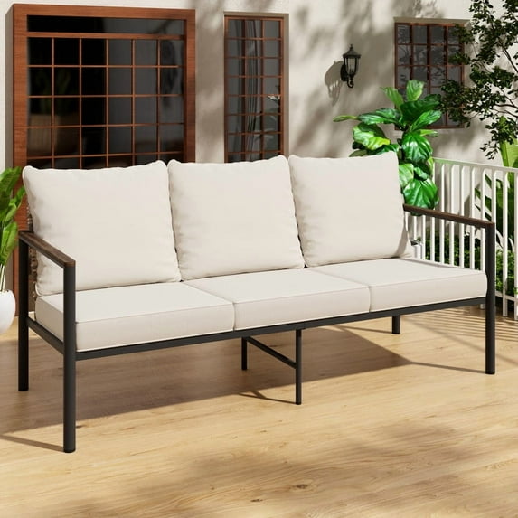 GAZEBETER 3 Seats Aluminum Sofa Patio for Outdoor Indoor,Metal Patio Sofa,All-Weather Outdoor Couch with Cushions,Beige
