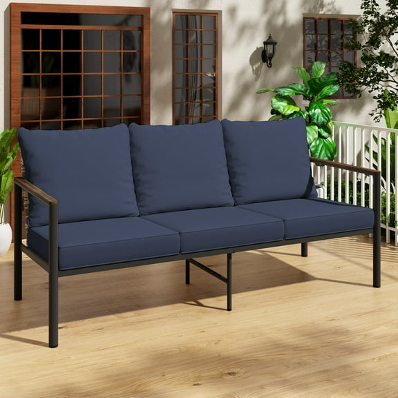 GAZEBETER 3 Seats Aluminum Sofa Patio for Outdoor Indoor,Metal Patio Sofa,All-Weather Outdoor Couch with Cushions,Blue