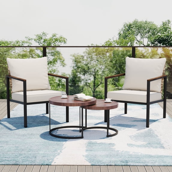 GAZEBETER 4 Pieces Patio Furniture Set,Outdoor Wicker Conversation Set with Coffee Tables and Thickened Cushions,Beige