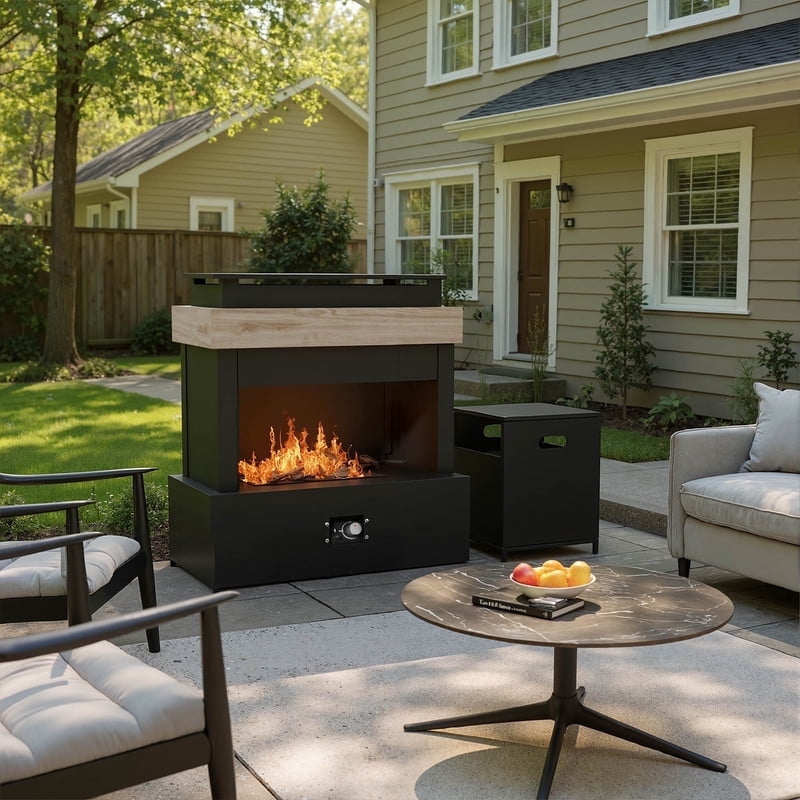 GAZEBETER Outdoor Gas Fireplace, 35" 50000 BTU Patio Gas Fire Pit Propane with Rain Cover, CSA Certified, Adjustable Flame for Deck, Backyard, Balcony