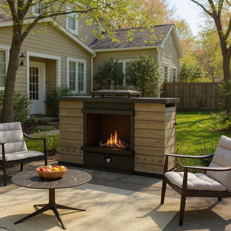 GAZEBETER Outdoor Gas Fireplace, 63" 50000 BTU Patio Gas Fire Pit Propane with Rain Cover, CSA Certified, Adjustable Flame for Deck, Backyard, Balcony