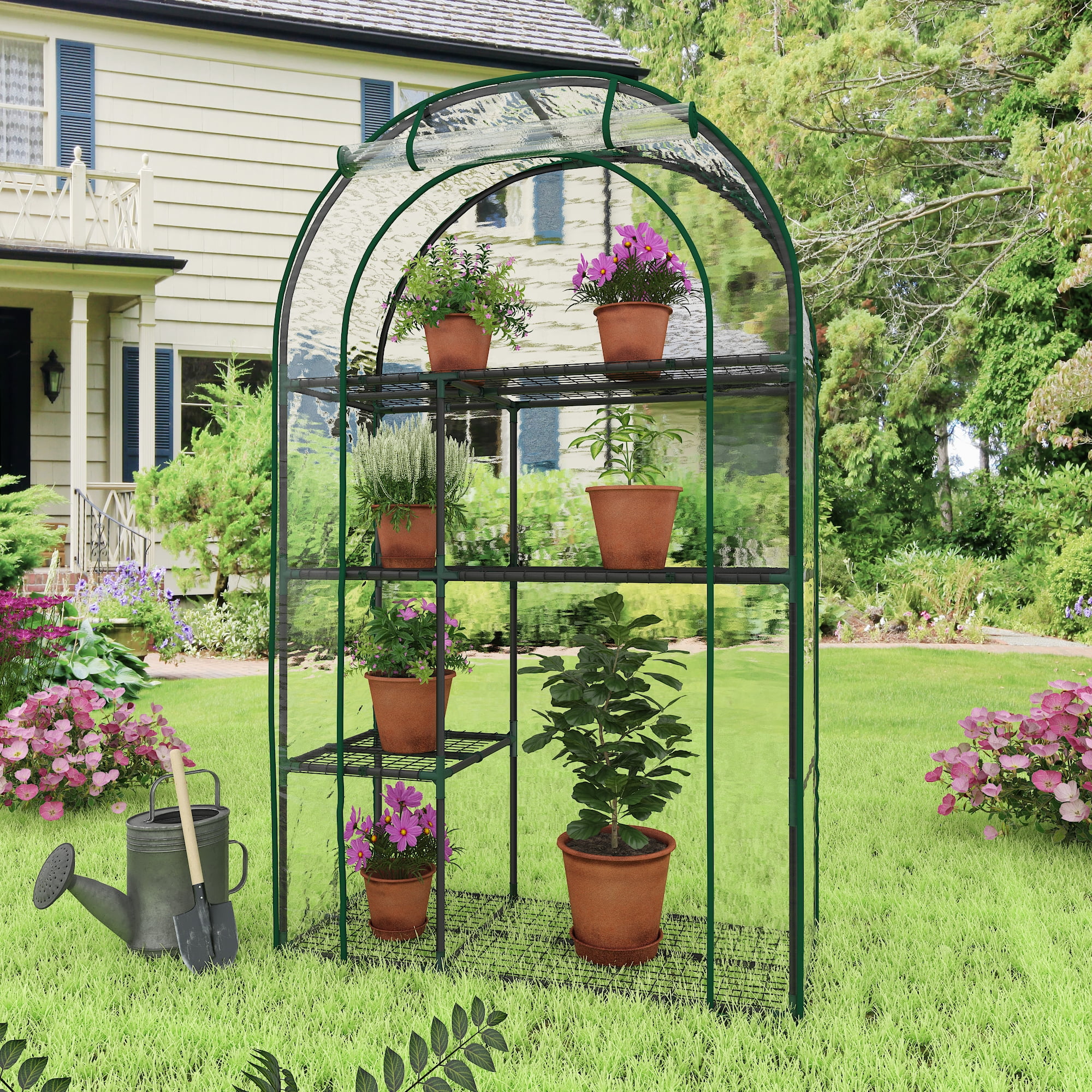 GAZEBETER Small Greenhouse 4-Tier,40 x 18 x 63'' Mini Greenhouse for Indoor Outdoor,Portable Plastic Plant Green House Mini with Roll-up Zipper Door,Clear