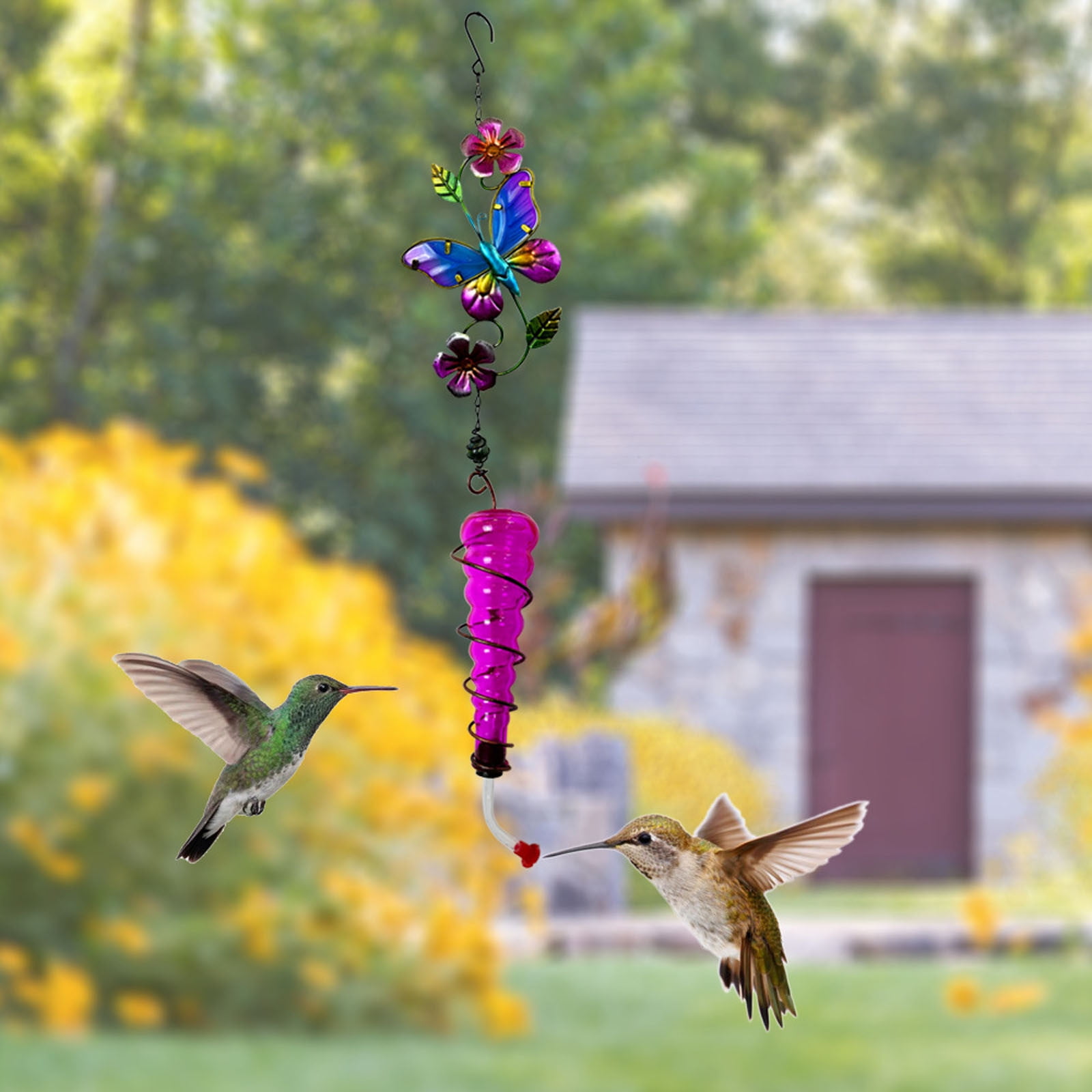 GAZHEK Bird feeders, Iron Hummingbird Glass External Hanging Glass ...