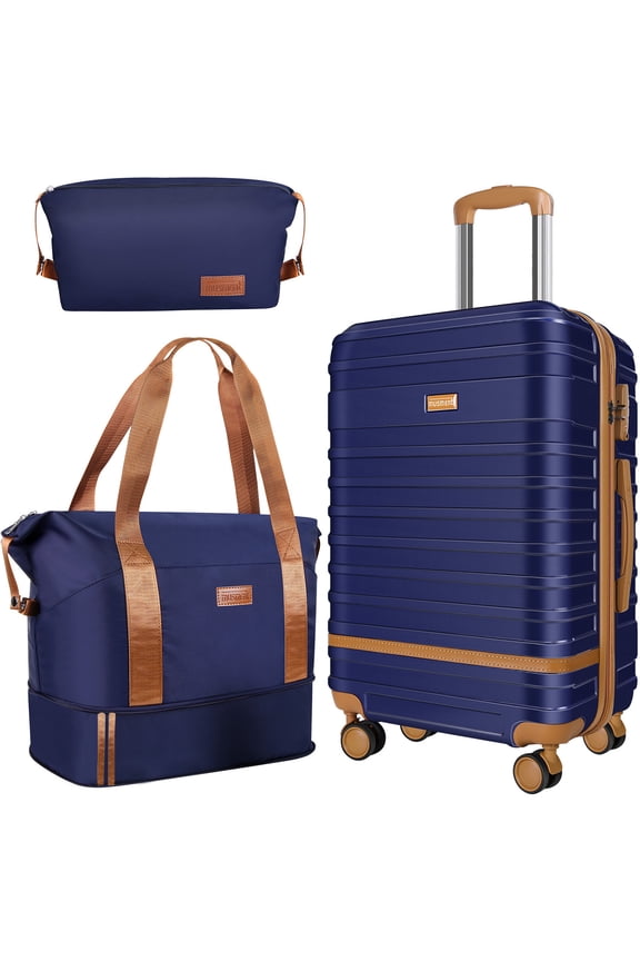20 in 3 Piece Hardside Spinner Carry On Luggage with Travel Duffel Bag, Deep Blue
