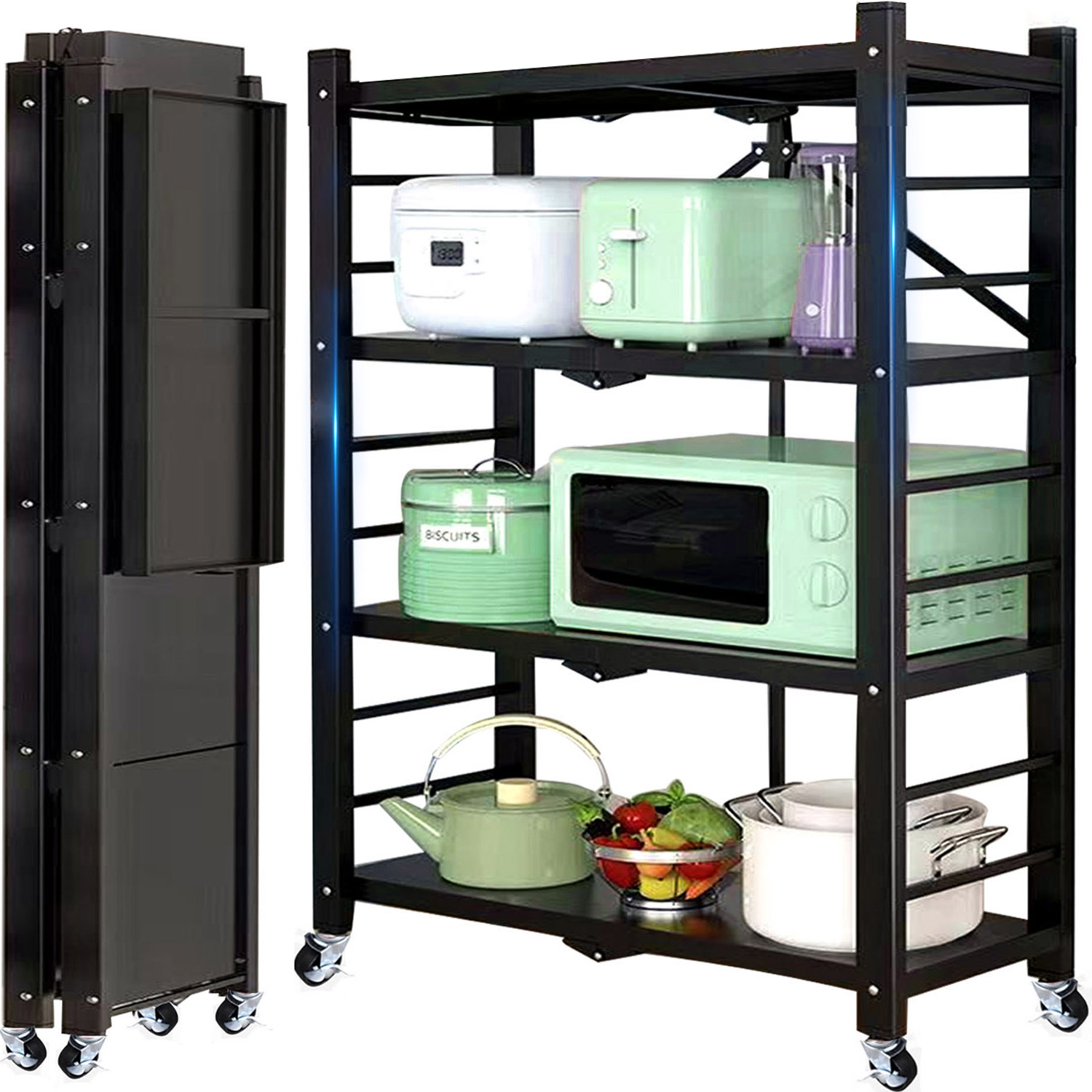 Everyday Home Portable Plastic Shelving Unit Organizer with 3 Large