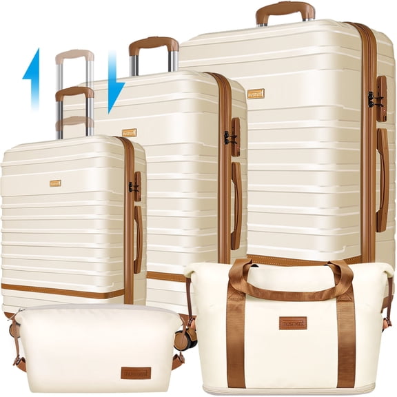 5 Piece Luggage Sets  and Travel Duffel Bag, ABS Hardshell Hardside Checked Luggage with TSA Lock and Double Spinner Wheels Suitcase, Ivory White