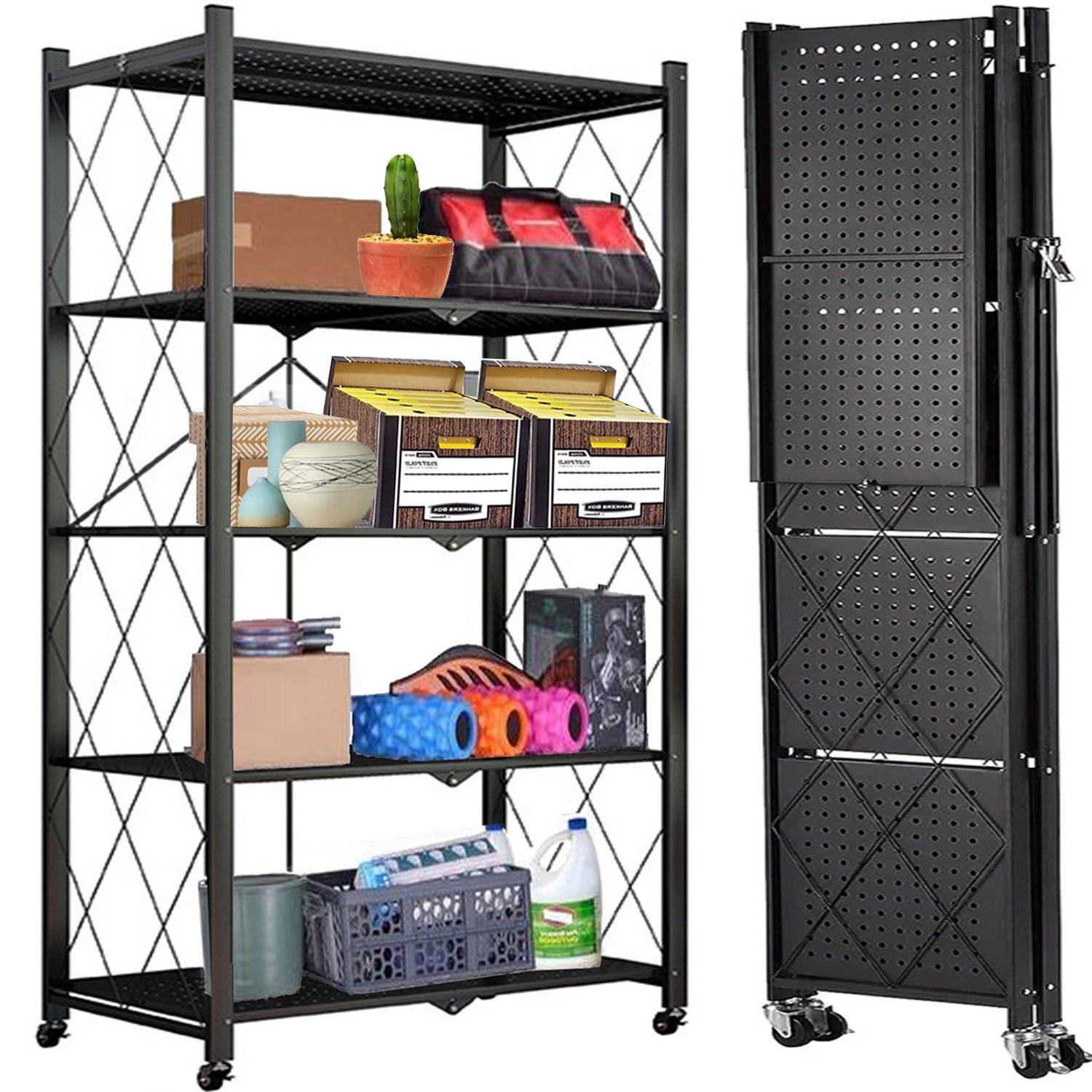 Musment 6 Tier Storage Shelves Foldable Metal Shelving Units Storage ...