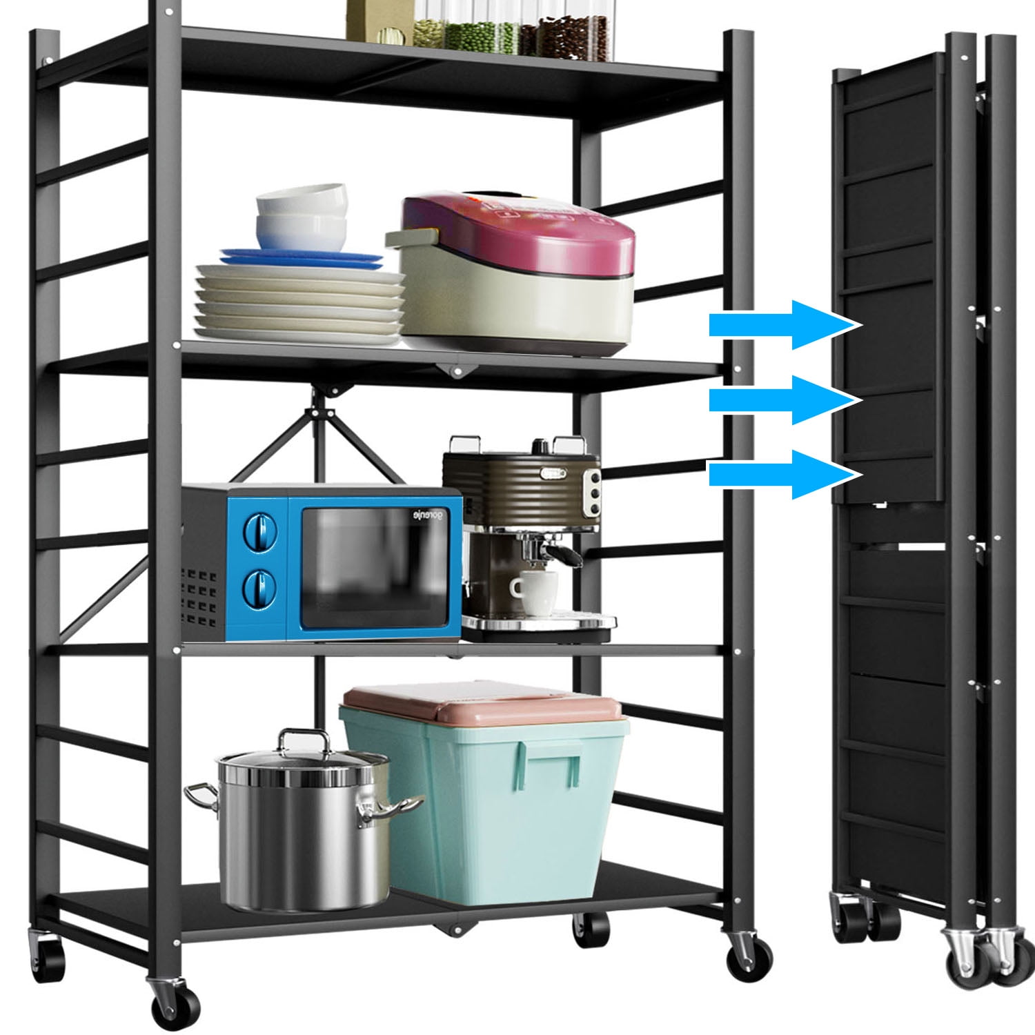 Musment Adjustable 4-Tiers Stainless Steel Storage Shelf Unit, Holds up to 250 lb Maximum Load Weight, Black