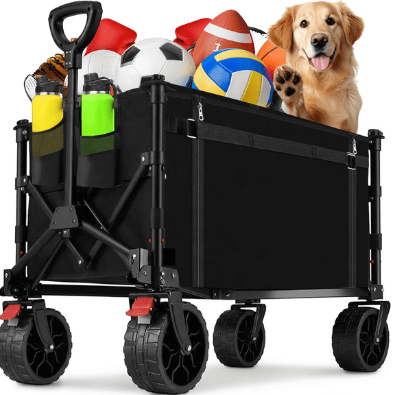 Heavy Duty Collapsible Folding Wagon Cart, Foldable Wagon with All-Terrain Wheels, Portable Utility Cart for Grocery, Garden, Shopping,Camping,Outdoor, Beach