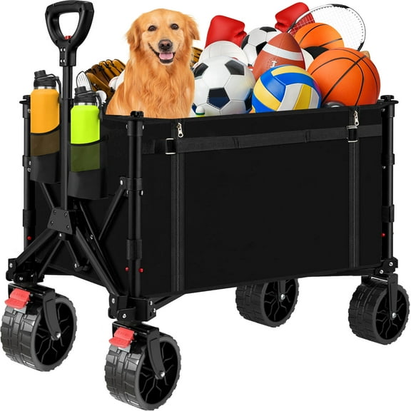 Heavy Duty Collapsible Folding Wagon Cart, Foldable Wagon with All-Terrain Wheels, Portable Utility Cart for Grocery, Garden, Shopping,Camping,Outdoor, Beach