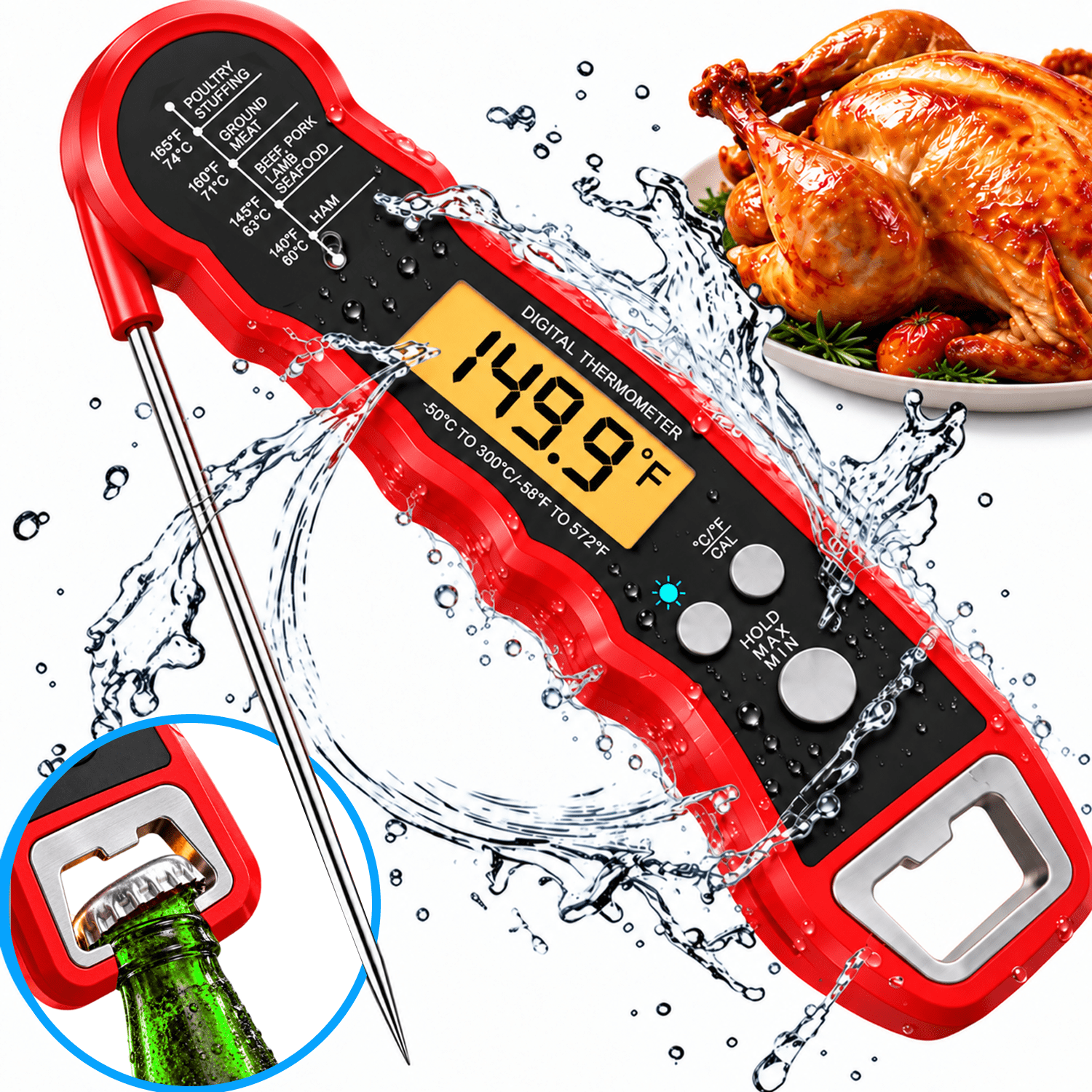 Deep Frying Hotel GAZILY® Digital Meat Thermometer, 1 Sec Instant Read Food Thermometer ...