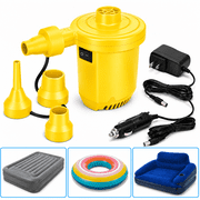 GAZILY  Electric Air Pump for Inflatables, Portable Quick-Fill Inflator Deflator with 3 Nozzles, AC & 12V DC Air Pump for Air Mattress, Pool Floats, Rafts, Camping and Inflatable Toys, Yellow