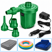 GAZILY  Electric Air Pump for Inflatables, Portable Quick-Fill Inflator Deflator with 3 Nozzles, AC & 12V DC Air Pump for Air Mattress, Pool Floats, Rafts, Camping and Inflatable Toys, Green