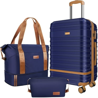 Expandable Suitcase Set Luggage Sets, 20 inch Carry On Luggage with TSA Lock and Double Spinner Wheels,(Deep Blue,3 PCS set )