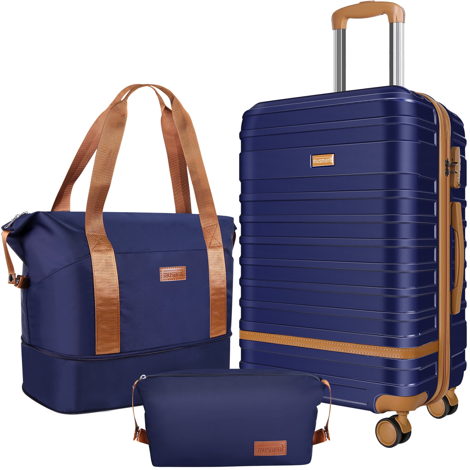 GAZILY Expandable Suitcase Set Luggage Sets, 20 inch Carry On Luggage with TSA Lock and Double Spinner Wheels,(Deep Blue,3 PCS set )