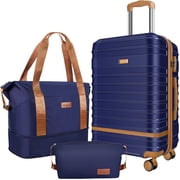 GAZILY Expandable Suitcase Set Luggage Sets, 20 inch Carry On Luggage with TSA Lock and Double Spinner Wheels,Deep Blue,3 PCS set