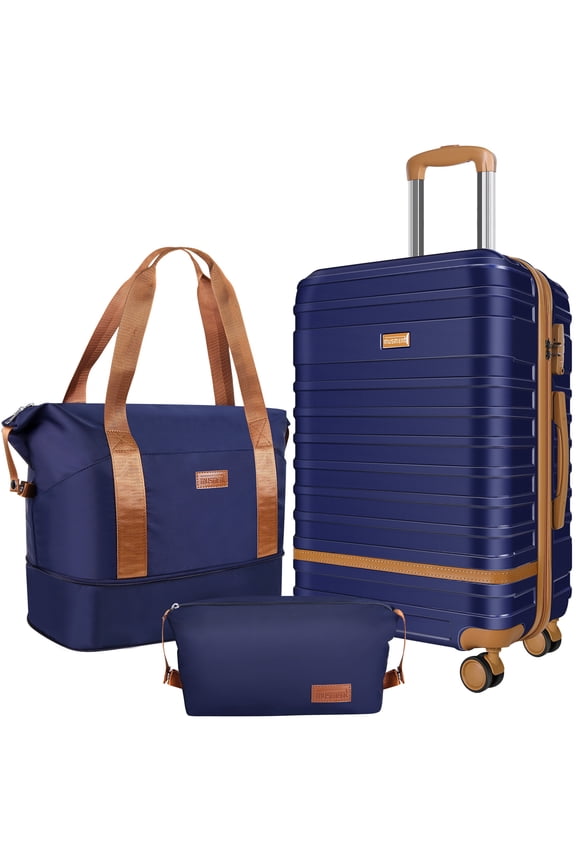 GAZILY Expandable Suitcase Set Luggage Sets, 20 inch Carry On Luggage with TSA Lock and Double Spinner Wheels,(Deep Blue,3 PCS set )