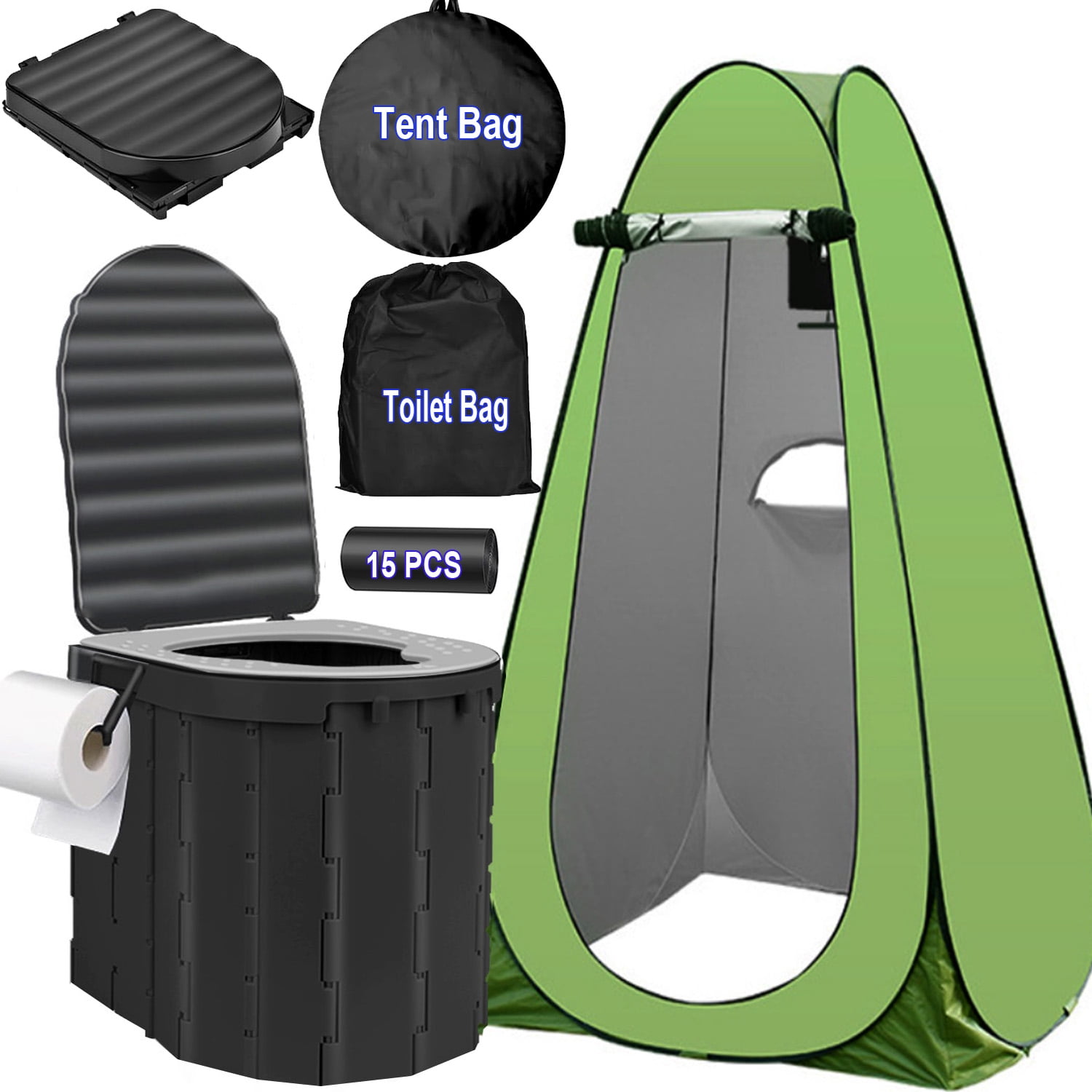 GAZILY Portale Foldable Camping Toilet Set with Privacy Tent, Black