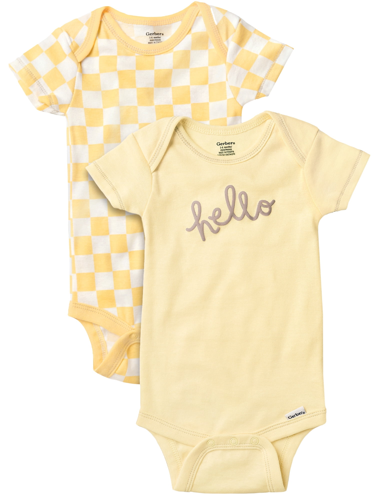 Gerber Baby Boy or Girl Neutral Short Sleeve Cotton Onesies, 2-Pack, Sizes Newborn - 12 Months