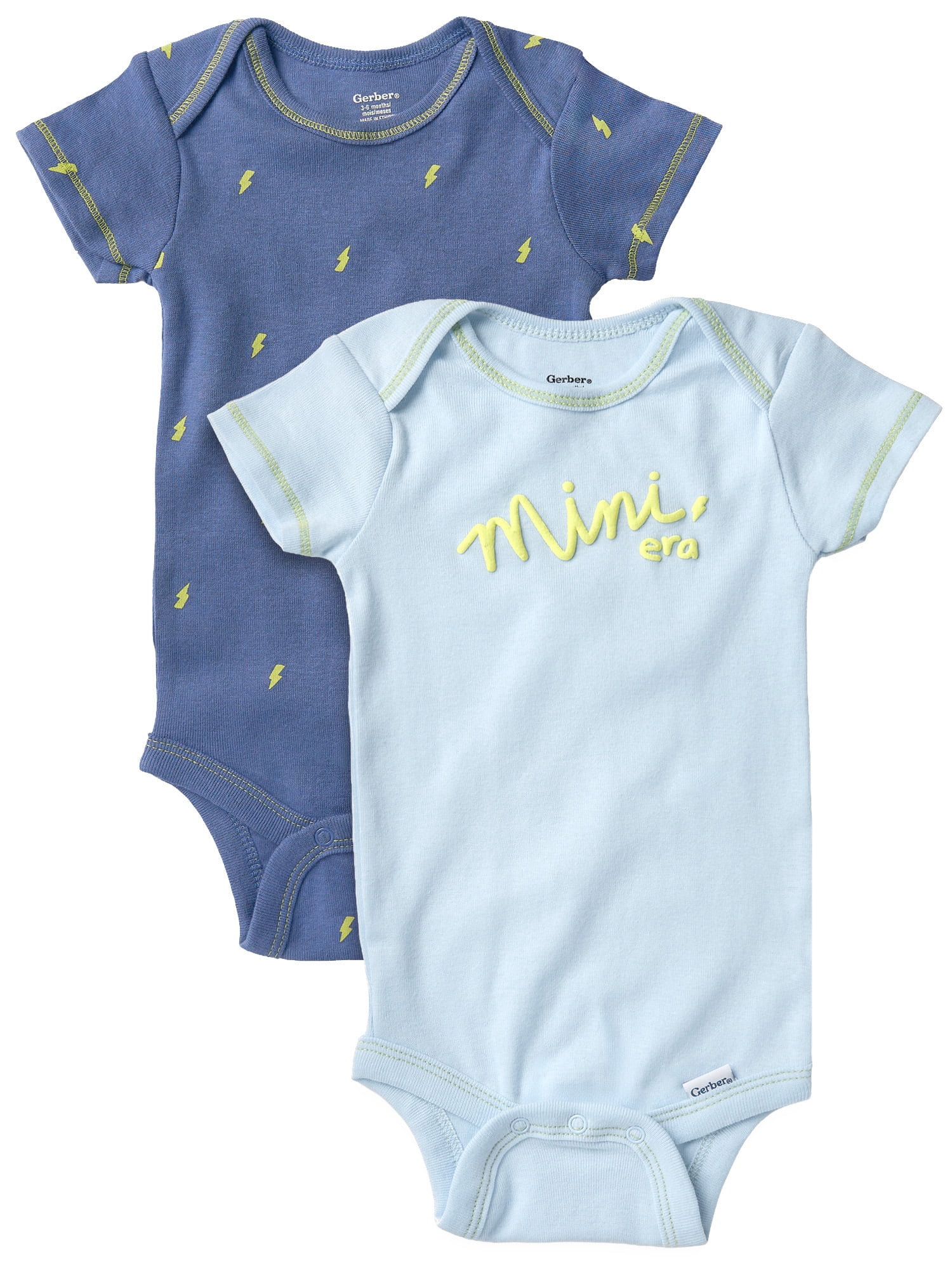 Gerber Baby Boy Short Sleeve Cotton Onesies, 2-Pack, Sizes Newborn - 12 Months