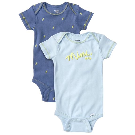 Gerber Baby Boy Short Sleeve Cotton Onesies, 2-Pack, Sizes Newborn - 12 Months