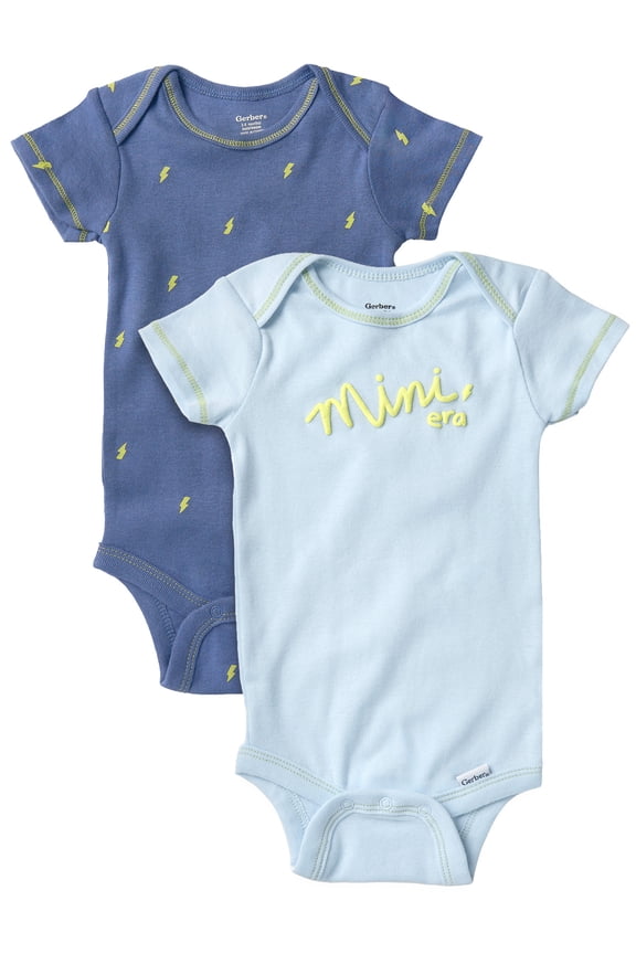 Baby Boy Short Sleeve Cotton Onesies, 2-Pack, Sizes Newborn - 12 Months