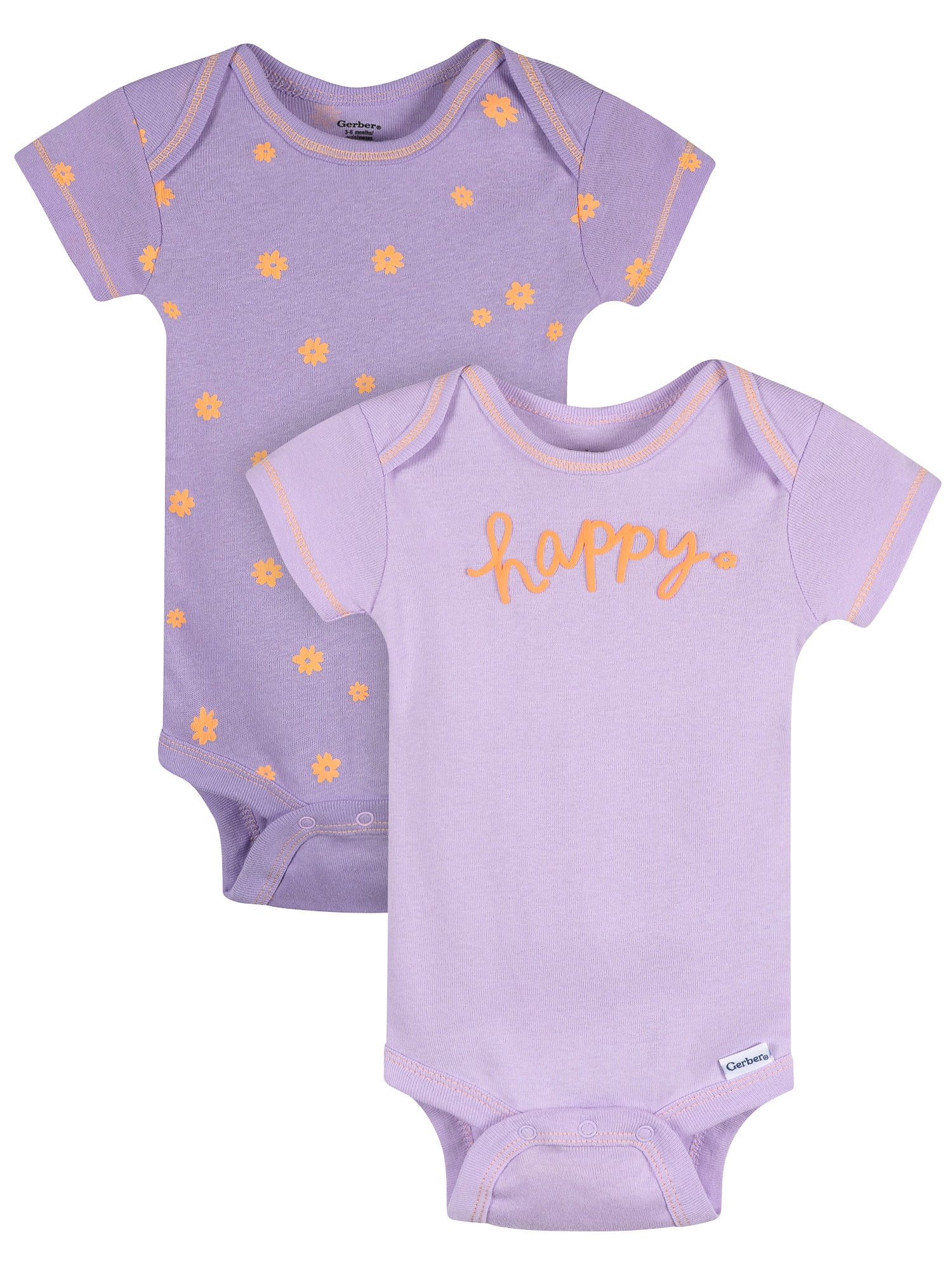 Gerber Baby Girl Short Sleeve Cotton Onesies, 2-Pack, Sizes Newborn - 12 Months
