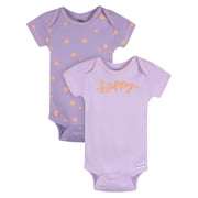 Gerber Baby Girl Short Sleeve Cotton Onesies, 2-Pack, Sizes Newborn - 12 Months