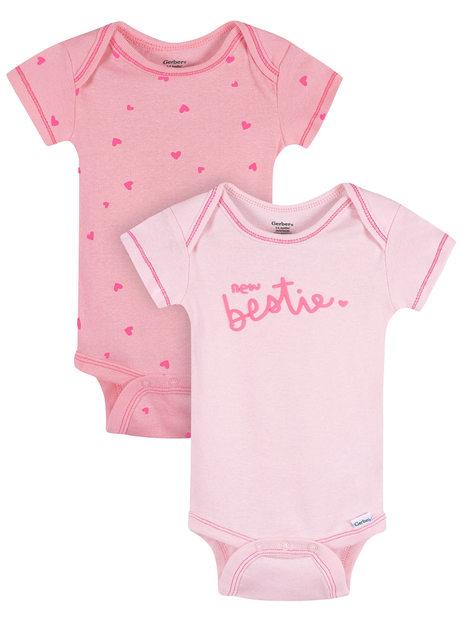 Gerber Baby Girl Short Sleeve Cotton Onesies, 2-Pack, Sizes Newborn - 12 Months