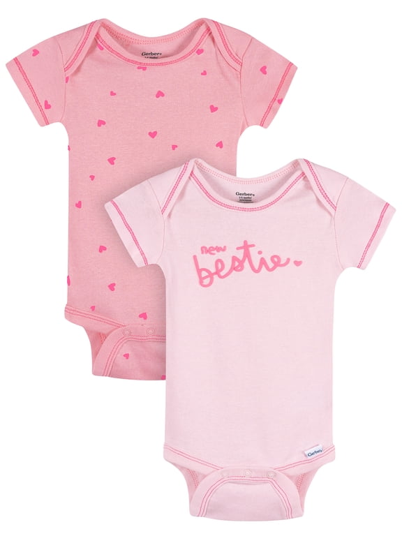 Baby Girl Short Sleeve Cotton Onesies, 2-Pack, Sizes Newborn - 12 Months