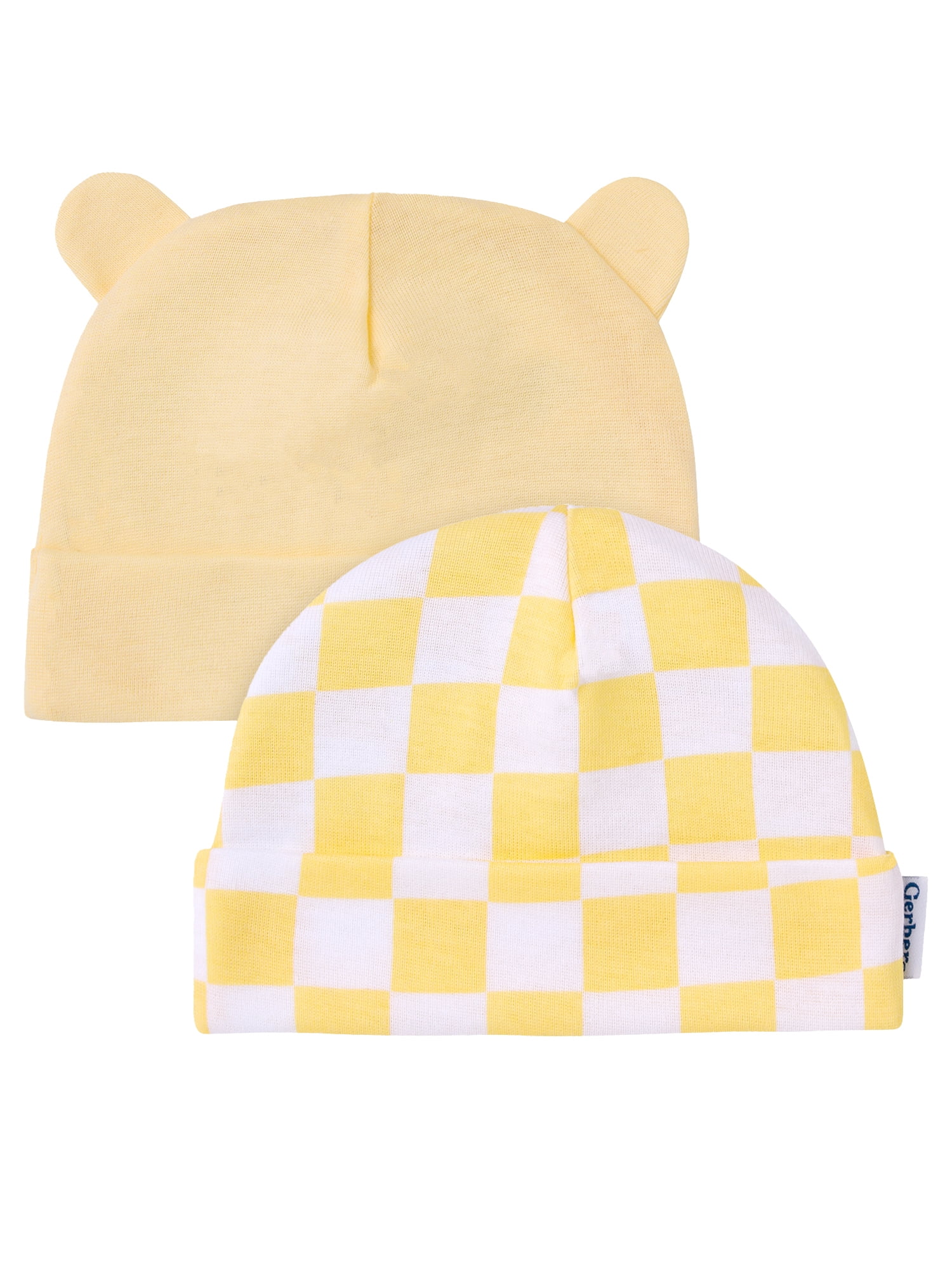 Gerber Baby Boy or Girl Neutral Cotton Caps, 2-Pack, Sizes Newborn - 0/6 Months