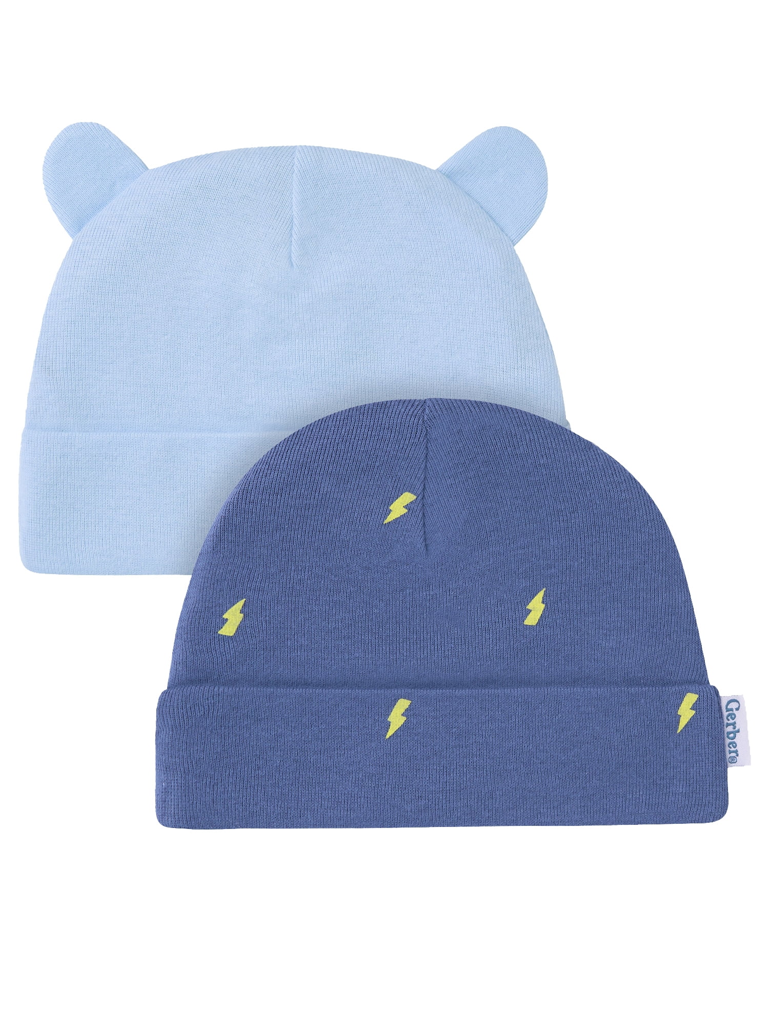Gerber Baby Boy Cotton Caps, 2-Pack, Sizes Newborn - 0/6 Months